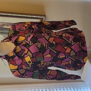 UNEAR stain glass print red yellow green black pink short jacket 3/4 slv L New…